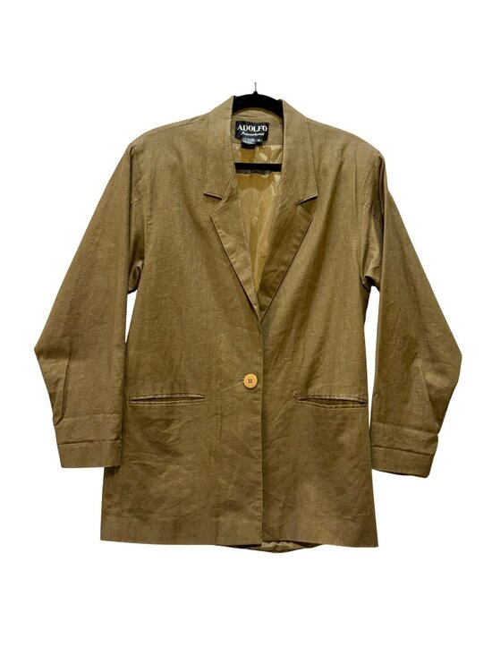 Adolfo Jackets & Blazers - Adolfo Women's Khaki Linen Blazer Size 8 Single-Button Classic 90's Quiet Luxury